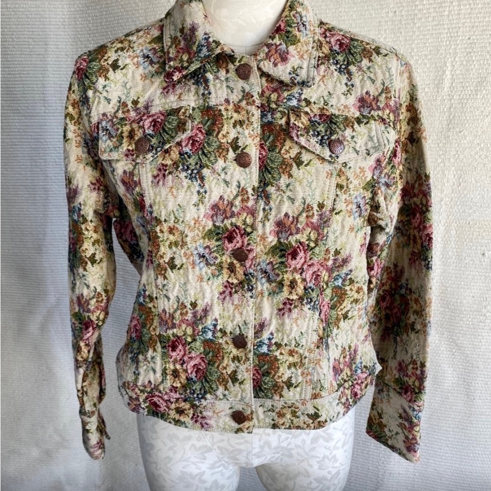 Vintage 90s P/L Floral Tapestry Jean-Style Jacket - Picture 8 of 8